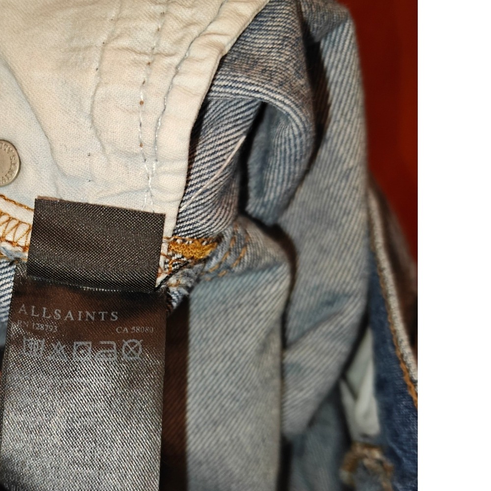ALLSAINTS Straight Leg Boyfriend Jeans Blue Wash Distressed Cuffs Womens Size 26 - Picture 7 of 8